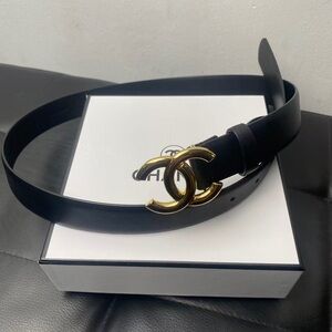 CHANEL Gold CC Black Leather Belt 85CM – Stunning Condition w/ Box & Dust Bag ✨🖤